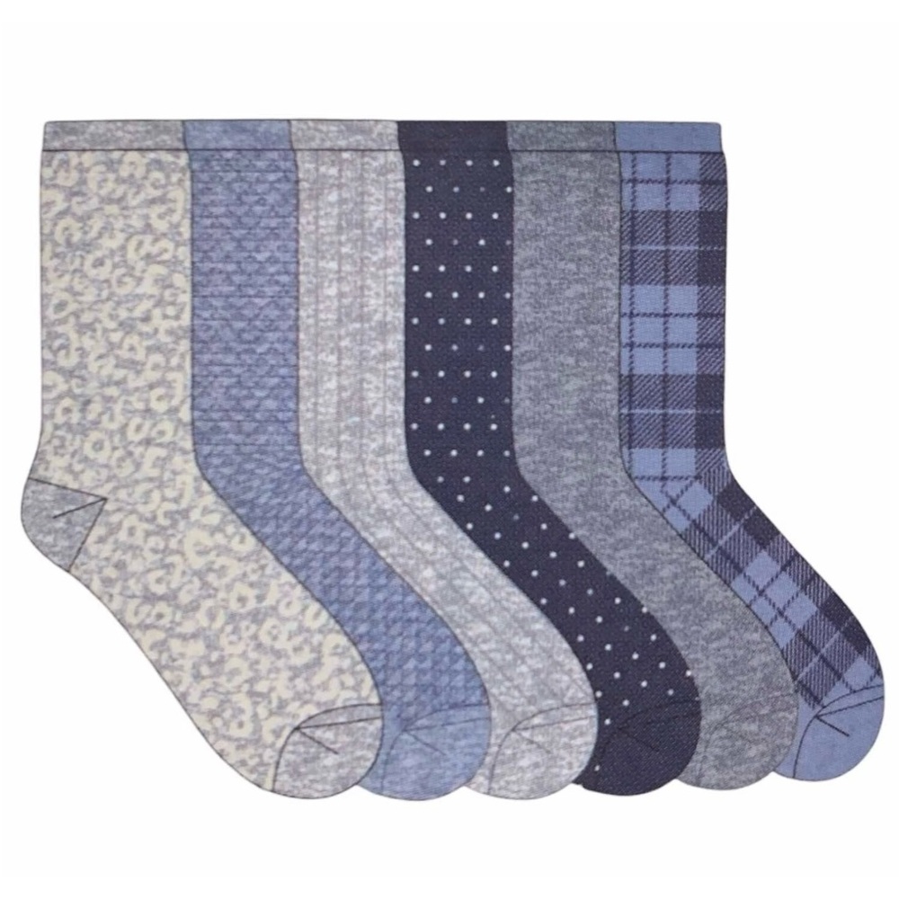 Cuddl Duds Women's Plushfill Super Soft Comfort Crew Socks, 6 Pair blue